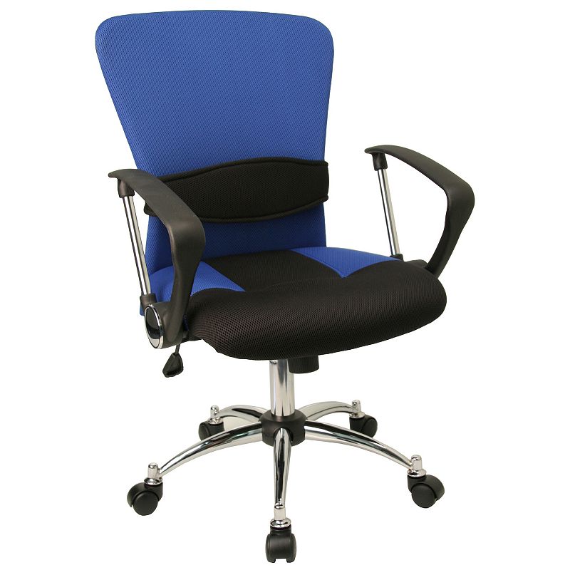 Emma and Oliver Mid-Back Blue Mesh Swivel Task Office Chair， Lumbar Support and Arms