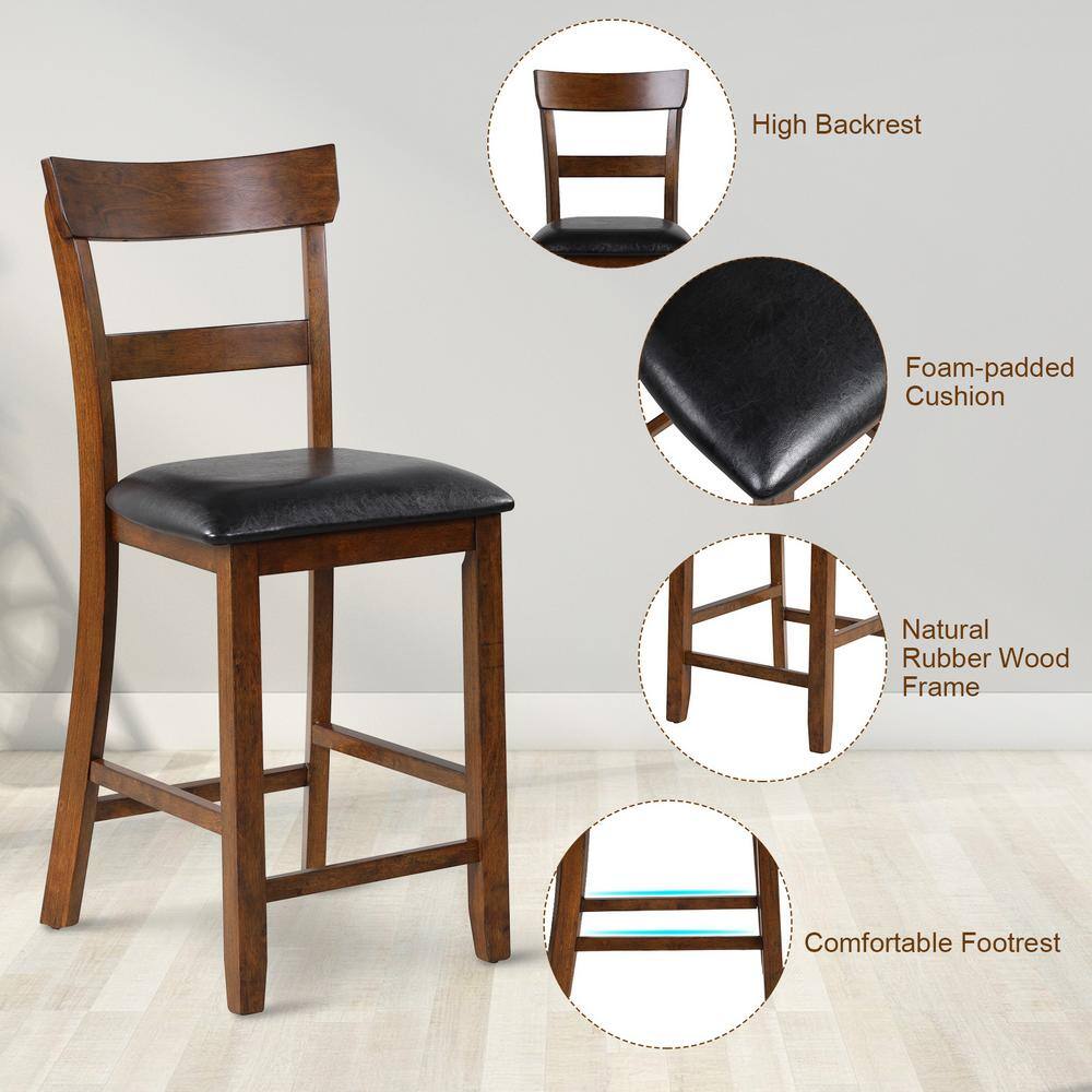 HONEY JOY Bistro Brown and Black Upholstered Bar Stools Vintage Wooden Dining Chair for Kitchen (Set of 2) TOPB004419