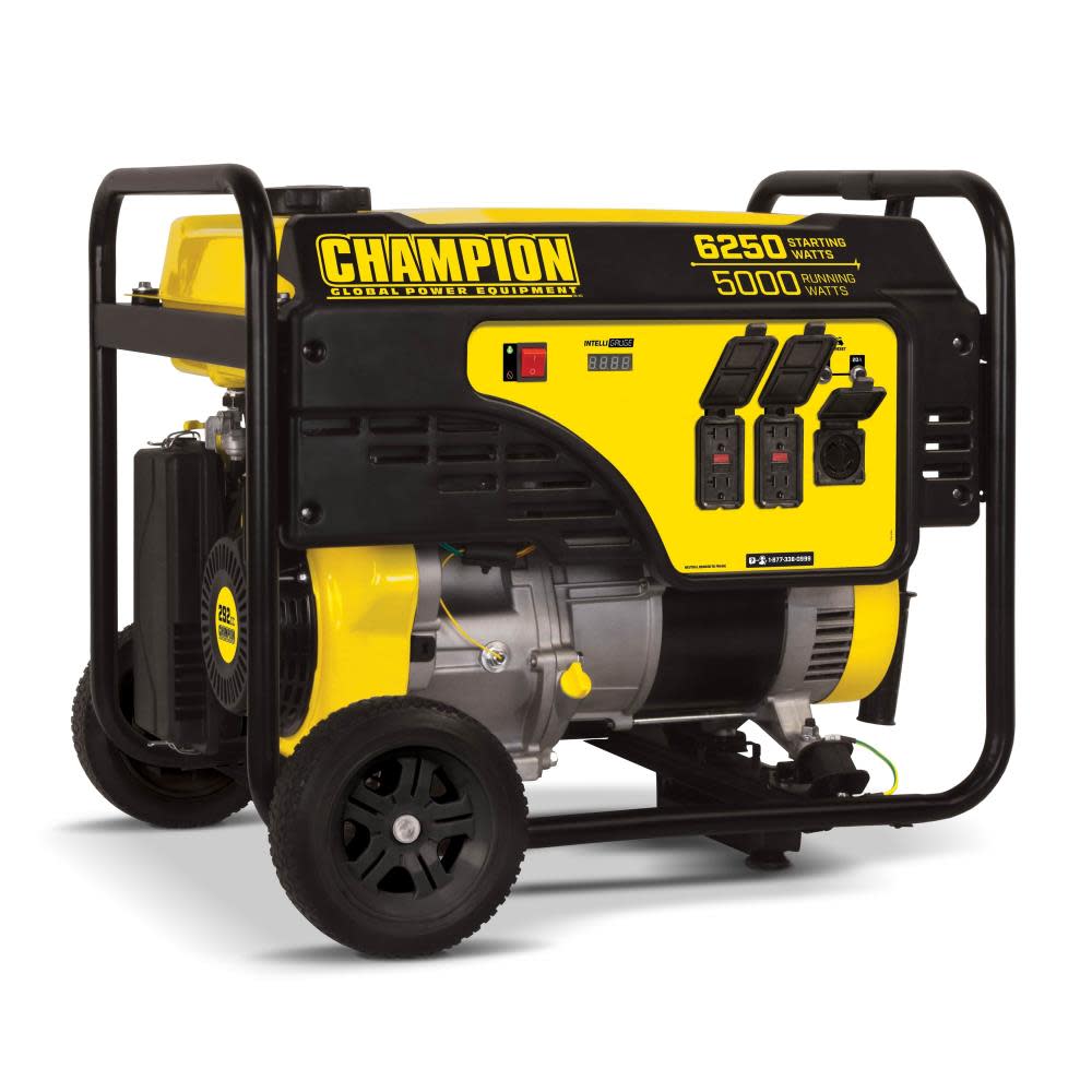 Champion 5000-Watt Portable Generator with Wheel Kit and Extension Cord ;