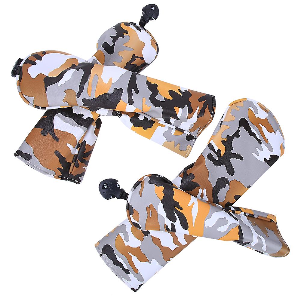 4pcs Pu Leather Camouflage Waterproof Thicken Lining Golf Putter Head Cover Wooden Club Headcovers Accessorycamouflage Yellow