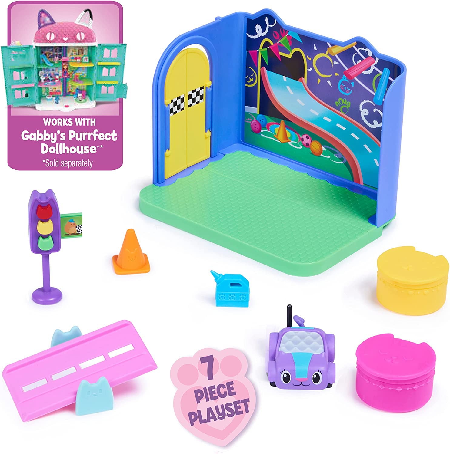 Gabby's Dollhouse， Carlita Purr-ific Play Room with Carlita Toy Car， Accessories， Furniture and Dollhouse Deliveries， Kids Toys for Ages 3 and up