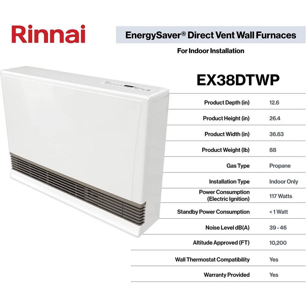 Rinnai EnergySaver 36500 BTU Vented Propane Furnace in White EX38DTWP