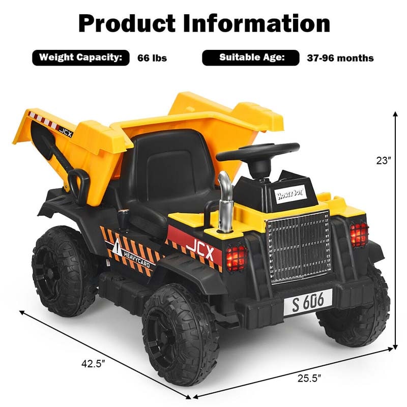 Kids Ride on Dump Truck 12V Battery Powered Riding Toy Car Construction Vehicle with Electric Bucket & 2.4G Remote