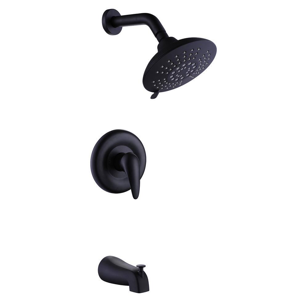 Hlihome 2-Spray Patterns with 1.8 GPM 6 in. Wall Mount Fixed Shower Head with Tub Faucet in Matte Black RBDK-0905-MB