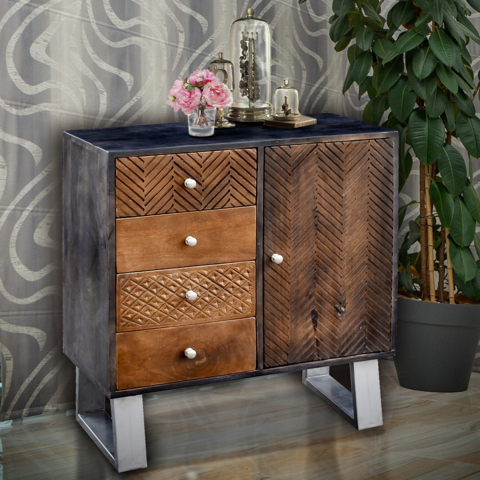 Iwal Mango Wood Chest With 4 Drawers and 1 Door   Contemporary   Accent Chests And Cabinets   by Chic Teak  Houzz