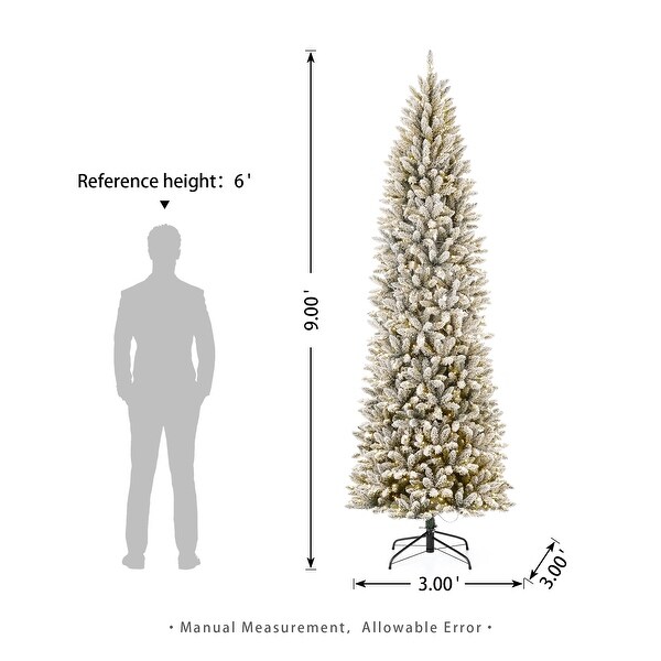 Glitzhome 6FT/7.5FT/9FT/11FT Snow Flocked Prelit Artificial Fir Christmas Trees