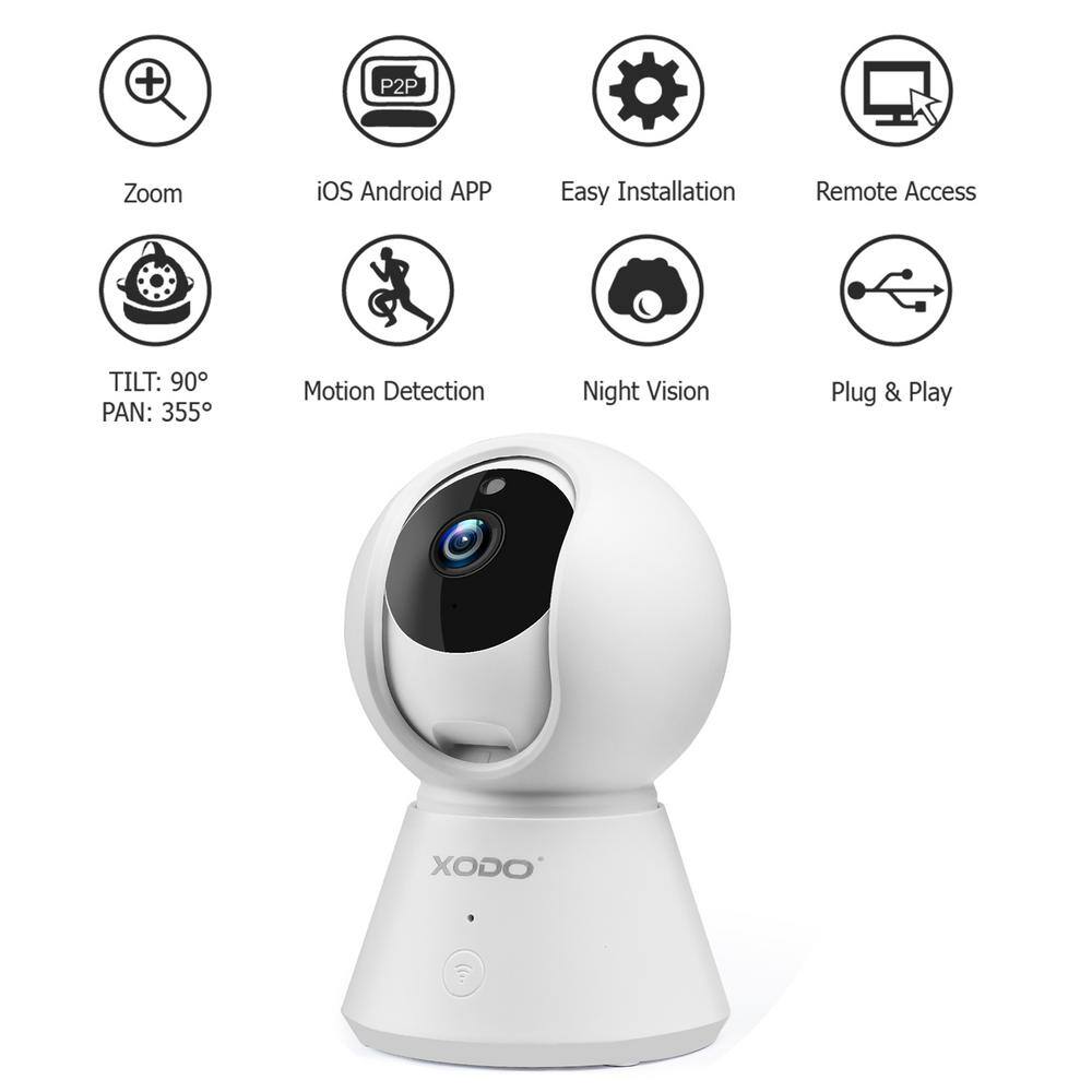 Xodo Smart Home Wireless Wi-Fi Security Camera for DogPetNanny 1080p HD Baby Monitor Color Night Vision Sound Detection E6