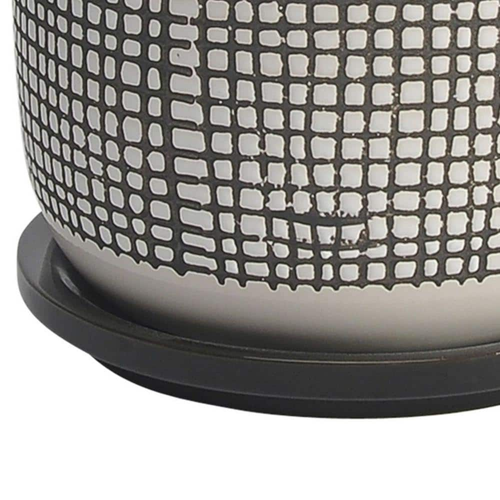 Benjara 6 in. Gray Ceramic Mesh Design and Saucer Planter BM266290