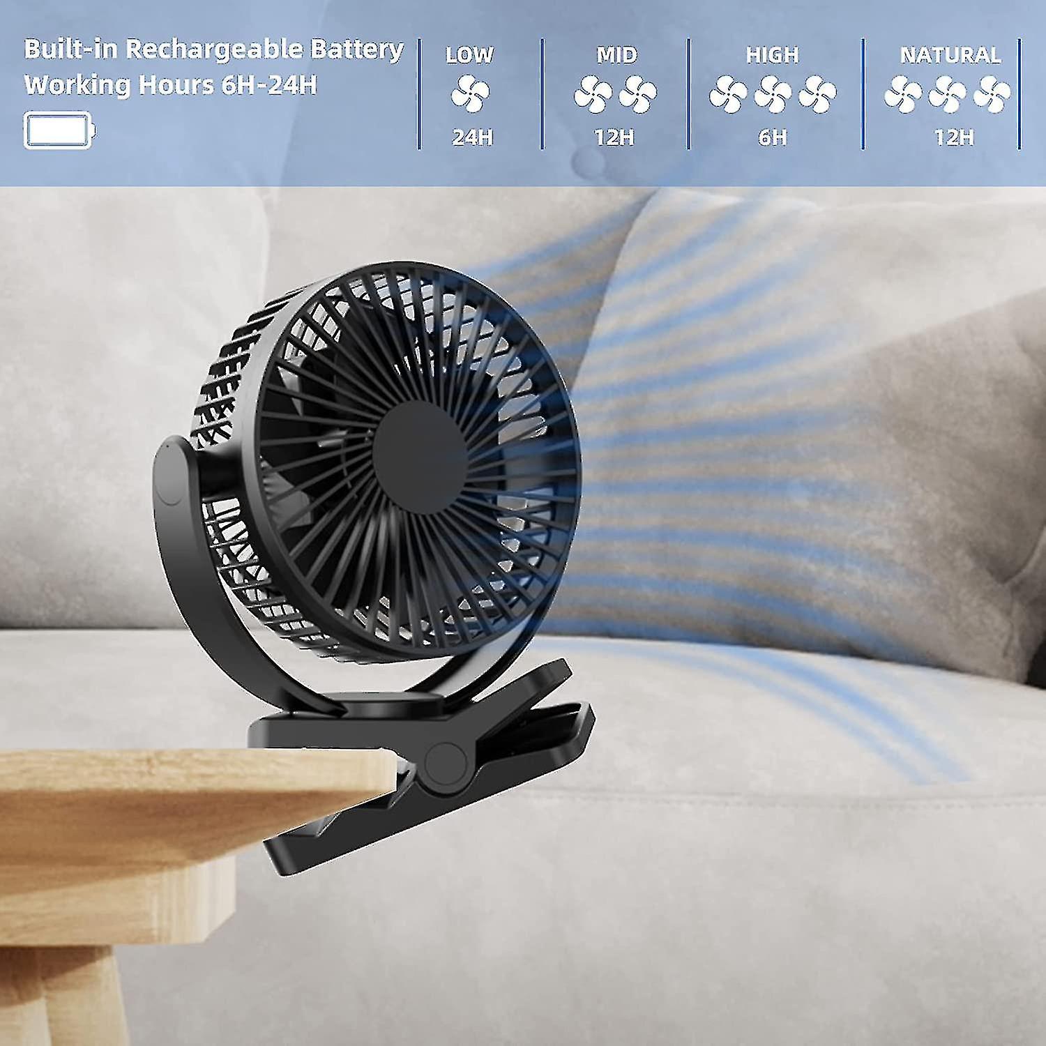 Clip Fan， 6 Inch Mini Quiet Desk Fan， 5000mah Usb Rechargeable Battery Operated Clip On Fan， Usb Des