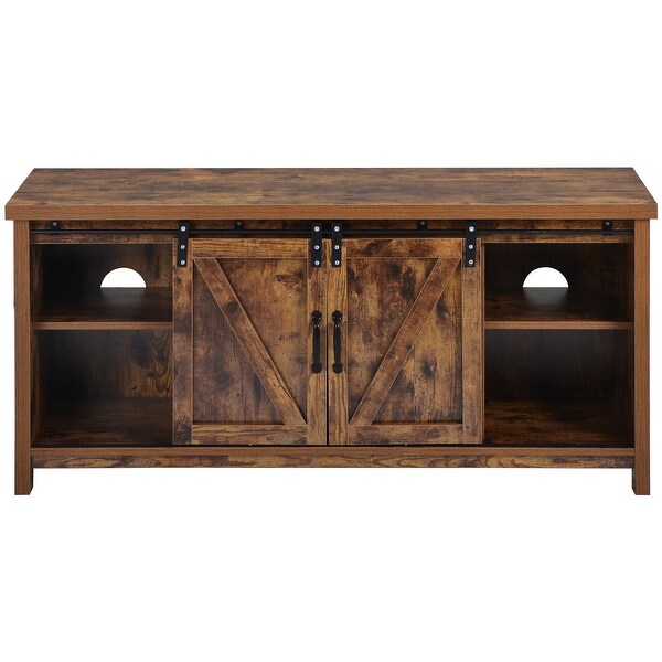 52''W Retro Rustic Wooden TV Stand Console with 2 Front Sliding Door TV Cabinet Entertainment Center