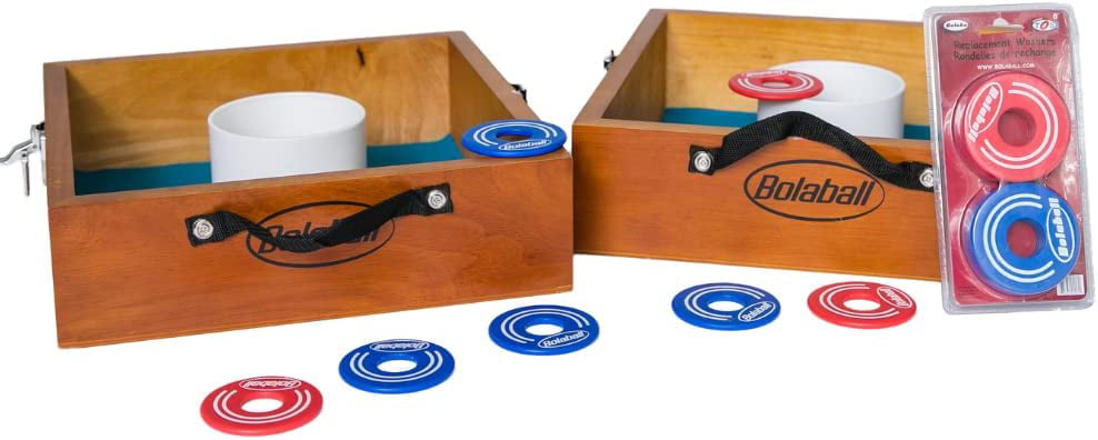 Bolaball Outdoor Washer Toss Yard Game Set Includes 8 Washers and 2 Solid Wood Targets | Indoor or Outdoor Backyard Lawn Game for Kids Adults Family| Perfect for Family Fun and Party