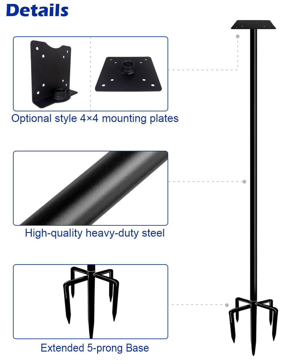 Garbuildman 105 inch Wild Bird Feeder Pole Kit， Heavy Duty Bird House Pole Set with 5-Forked Base， Adjustable Universal Mounting Post Kit for Outdoors， Matte Black， 1 Pack