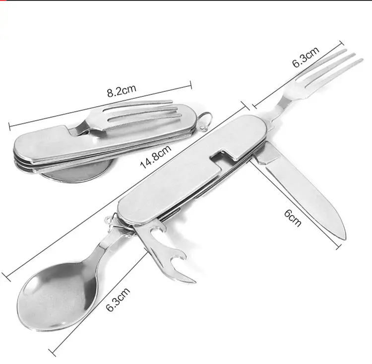 Outdoor Folding Dinnerware Cutlery Set Portable Knife Fork Spoon Can Opener Tableware Pocket Utensils for Hiking Camping Travel