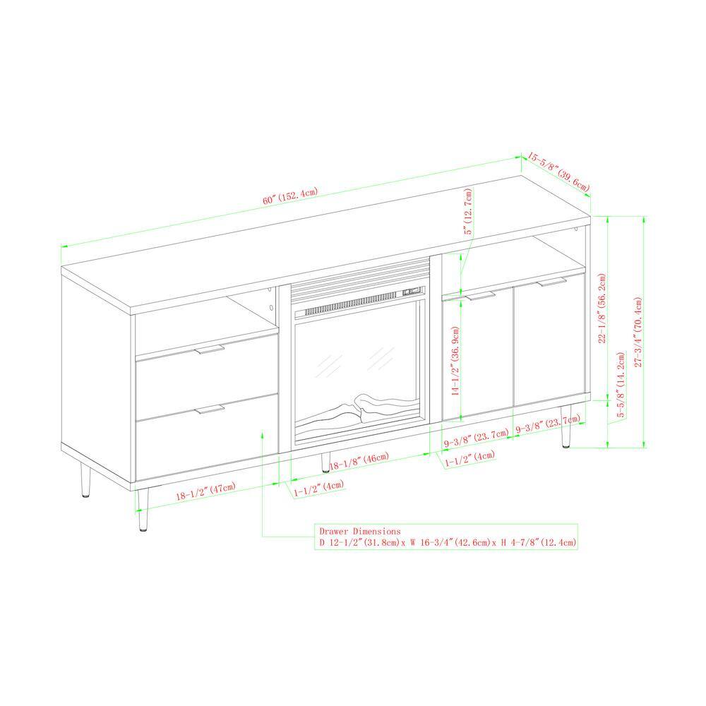 Welwick Designs 60 in. Dark Walnut Composite TV Stand with 2 Drawer Fits TVs Up to 66 in. with Electric Fireplace HD8345