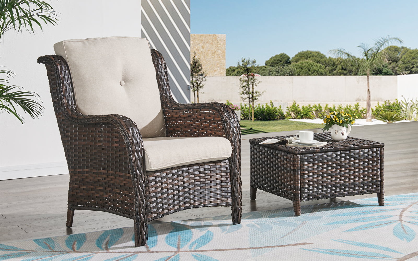 PARKWELL Outdoor Patio Chairs Rattan Patio of 2 PE Wicker Patio Chairs with 4inch Seat Cushions