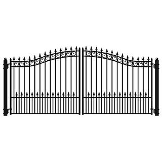 ALEKO Prague Style 16 ft. x 6 ft. Black Steel Dual Driveway Fence Gate DG16PRAD-HD