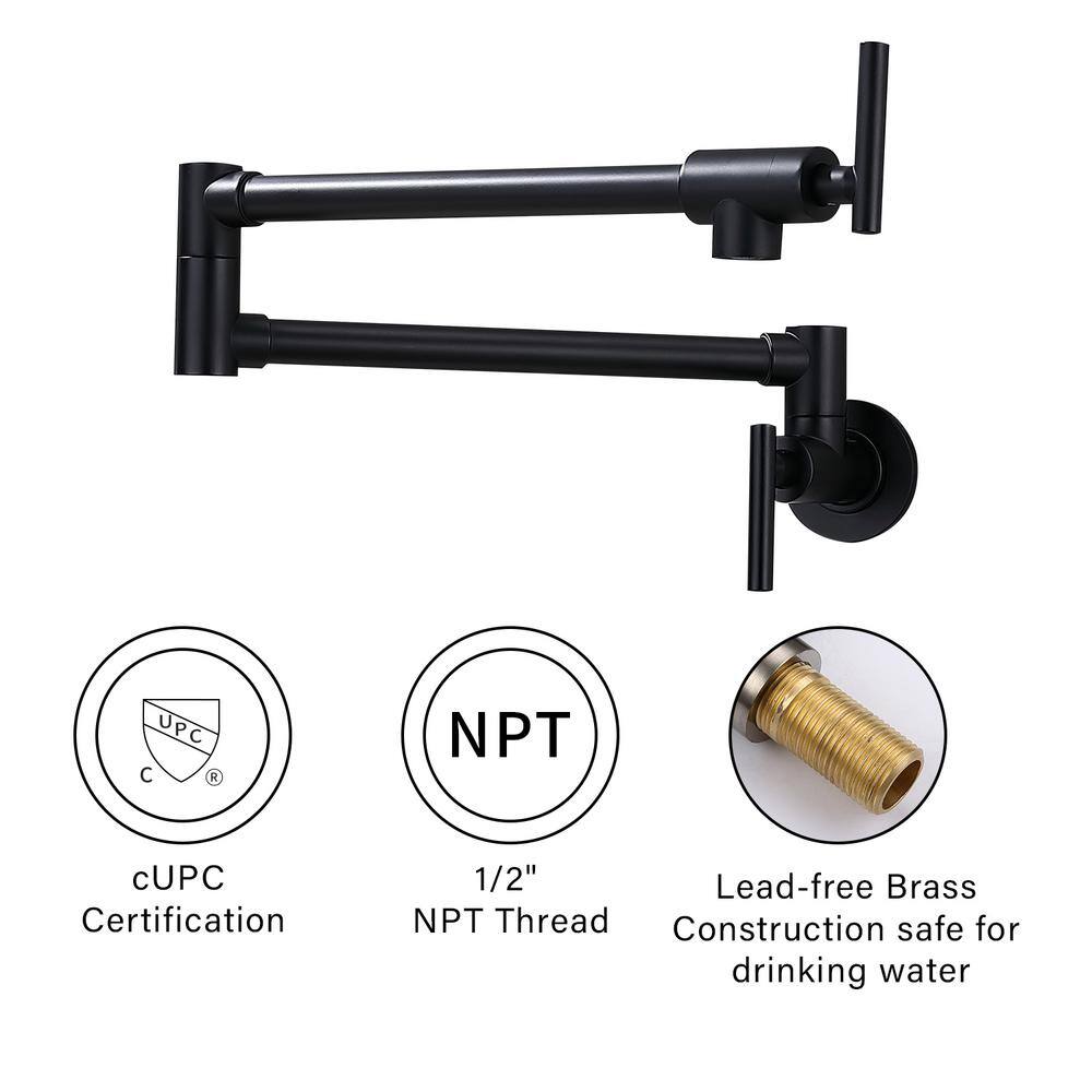 GIVING TREE Farmhouse Double Handle Wall Mount Pot Filler with Solid Brass Instruction in Matte Black XLHDDTFH0013