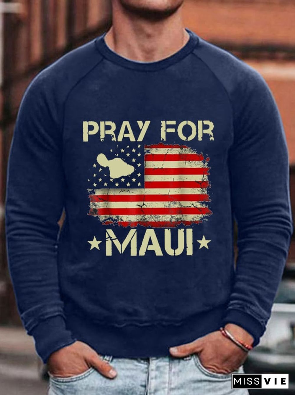 Men's Pray For Maui Print Long Sleeve Sweatshirt