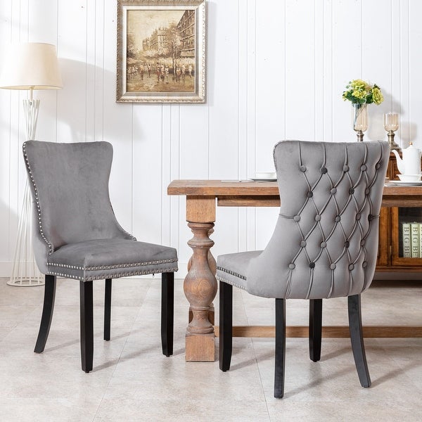 Wing-Back Velvet Dining Chair with Solid Wood Legs， Set of 2