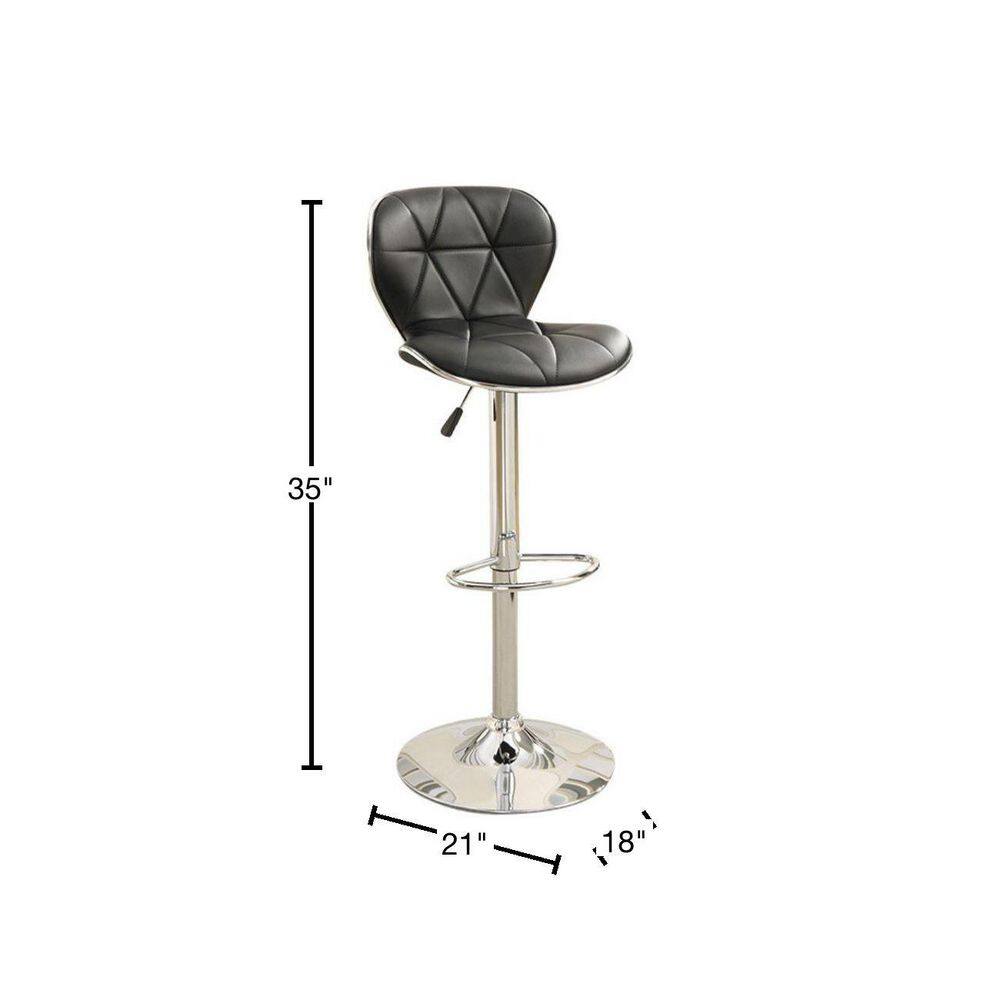 Benjara 35 in. Black Leather Upholstered Bar Stool with Gas Lift (Set of 2) BM167104