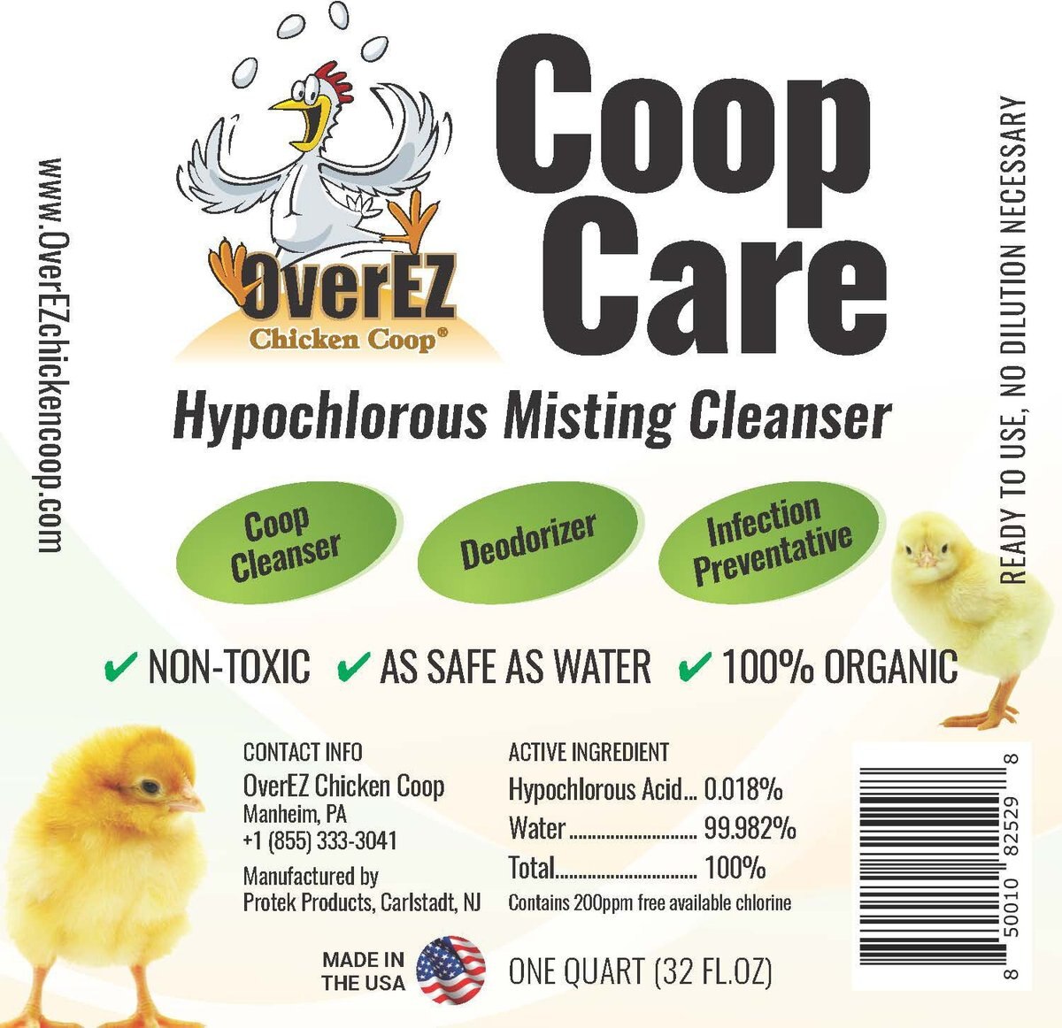 OverEZ Chicken Coop Organic Coop Care Deodorizing Spray， 32-oz bottle