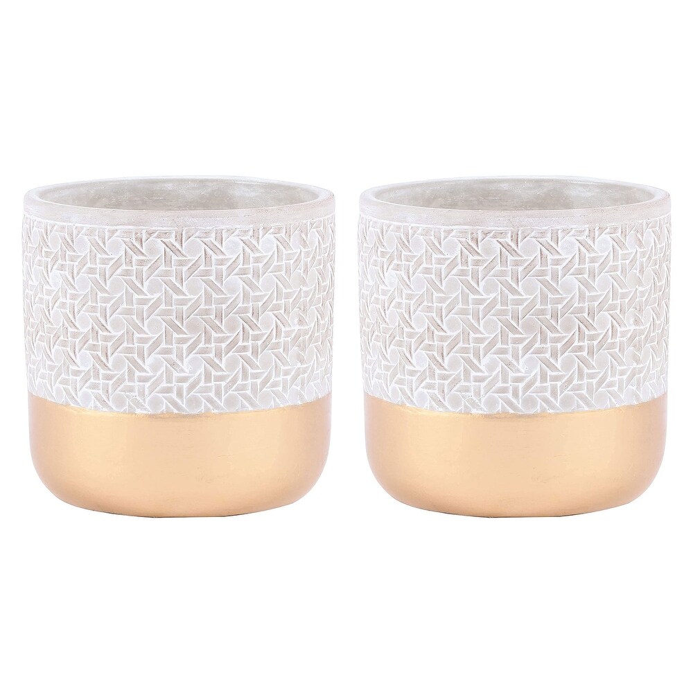 Inspirella 6.5 In Ceramic Round Geometric Plant Pots w/ Drainage Holes (2 Pack)   (L x W x H): 6.3 x 6.3 x 6.1 inches