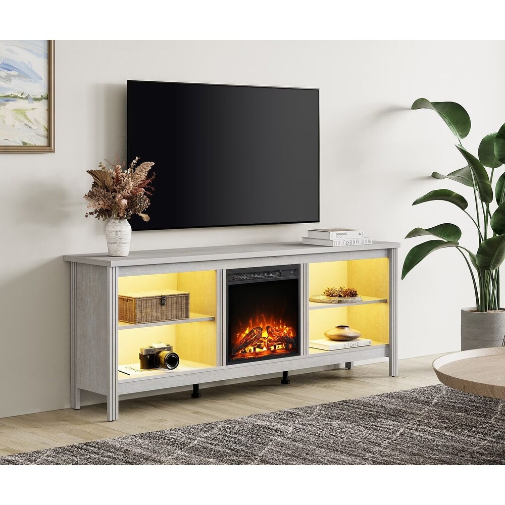 Wood Fireplace TV Stand for 75 Inch TV Entertainment Center  70 Inch