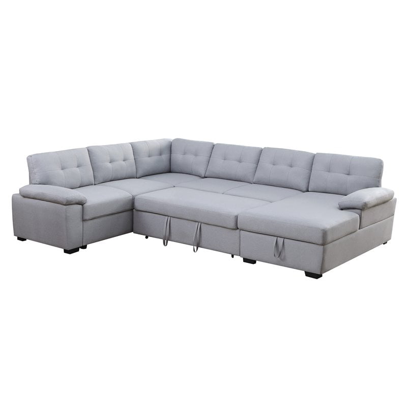 Alexent 5-Seat Modern Fabric Sleeper Sectional Sofa with Storage in Ash