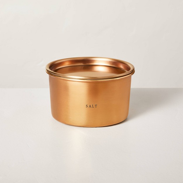 Lidded Metal Salt 4 wick Jar Candle Brass Finish 20oz With Magnolia