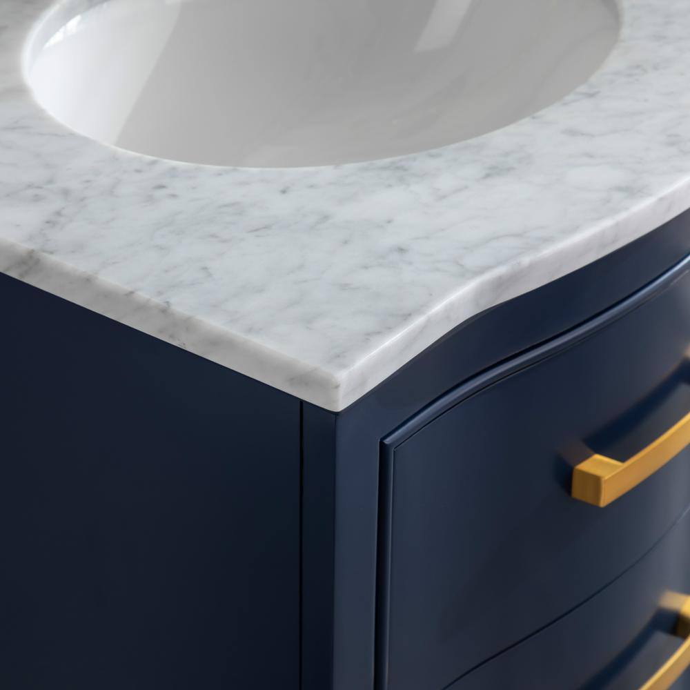 SUDIO Monroe 24 in. W x 22 in. D Bath Vanity in Navy Blue with Natural Marble Vanity Top in Carrara White with White Basin Monroe-24NB