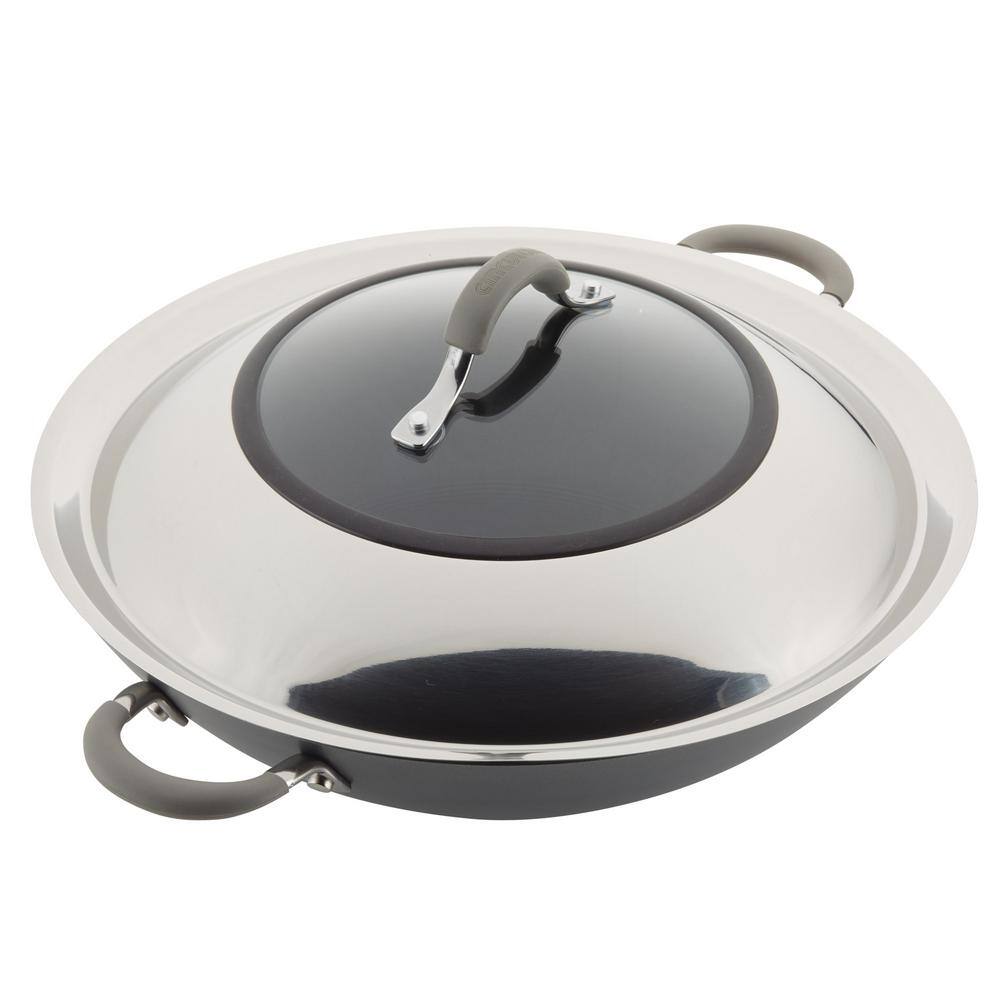 Circulon Elementum Hard-Anodized Nonstick Covered Wok with Side Handles 14-Inch Oyster Gray 81402