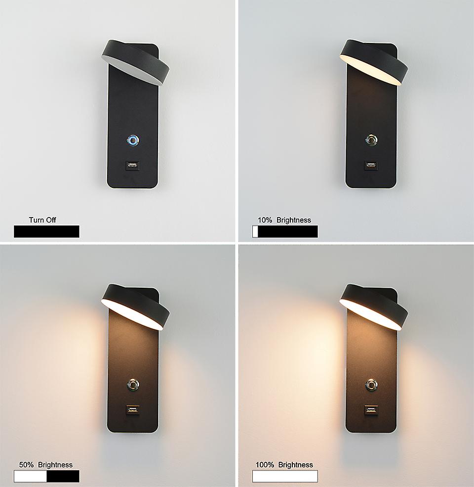 Nordic Indoor Led Wall Lamps For Home 9w Touch Stepless Dimming Wall Light Black White Bedside Living Room Readroom Sconces Deco