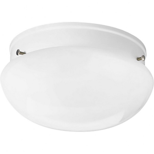 Progress Lighting Fitter Collection 1 light Flush Mount Brushed Nickel White Glass Bowl