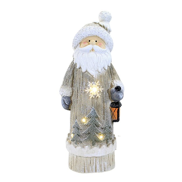 Christmas Santa Door Greeter W trees One Santa Figurine 19 5 Inches Led Battery Operatrd Ge3007 Polyresin Off white