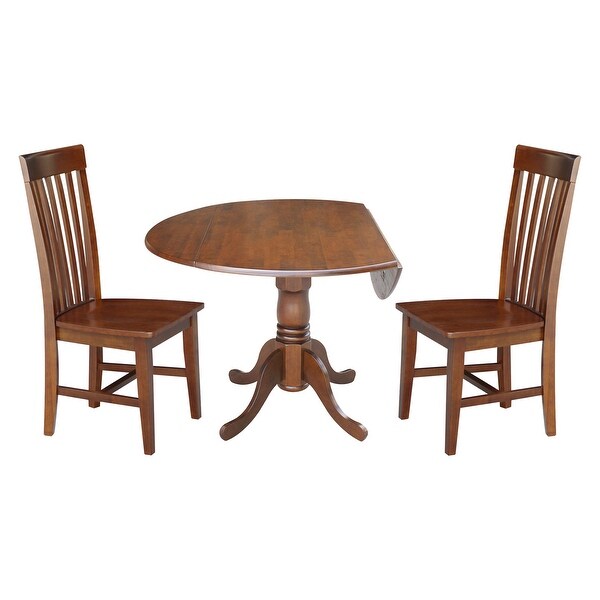 42 in. Drop Leaf Table with 2 Slat Back Dining Chairs - 3 Piece Set