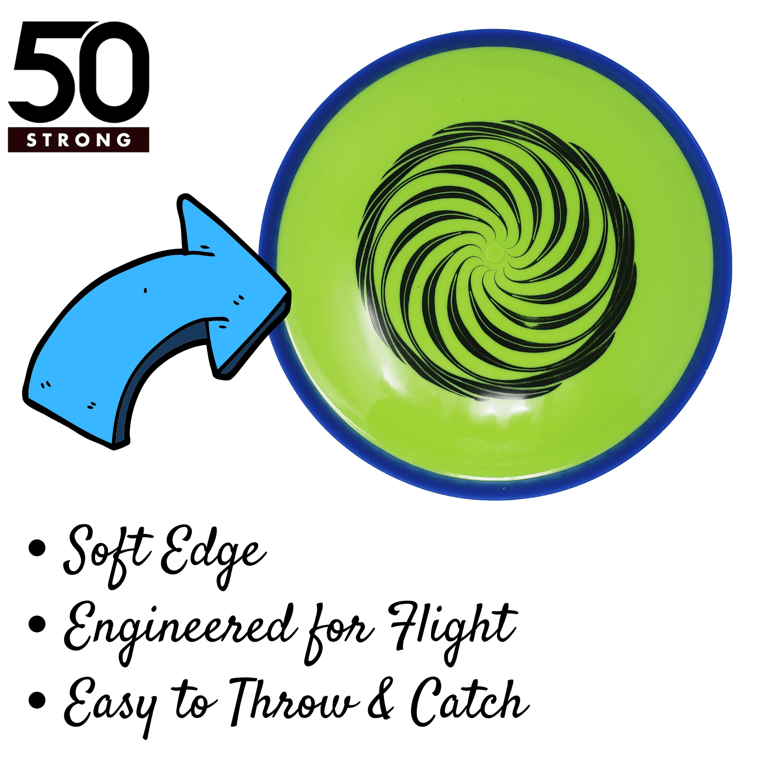 50 Strong Outdoor Soft Edge Flying Disc, Floats in Water and Great for Lawn Games!