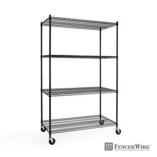 Fencer Wire Black 4-Tier Metal Garage Storage Shelving Unit with Casters and Leveling Feet (48 in. W x 24 in. D x 76 in. H) RWW-CH48244WBK