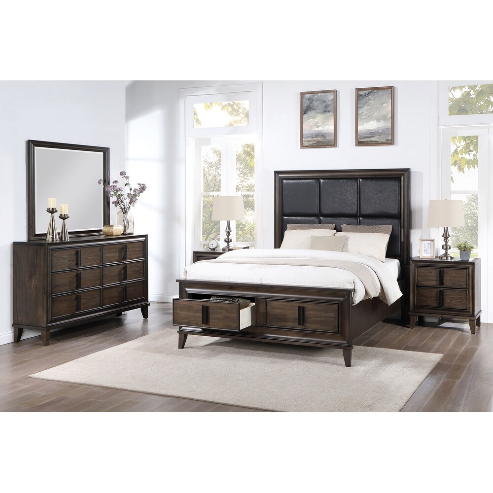 Roundhill Furniture Aetheria Contemporary Wood 5 Piece Storage Bedroom Set  Dark Brown