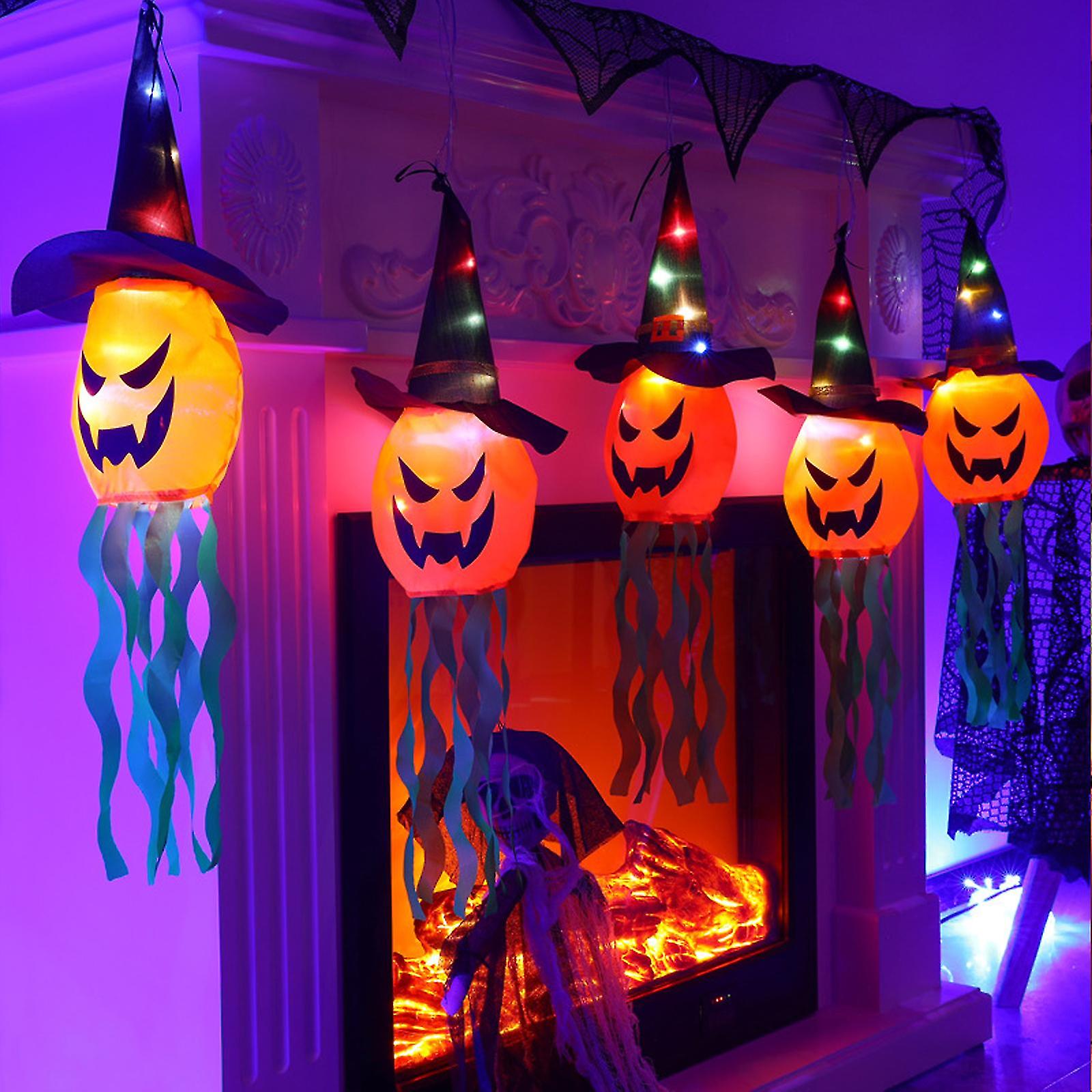 Halloween Led Pumpkin Lantern Lights Festival Decor， Battery Powered， Multicolor Ghost Lamp