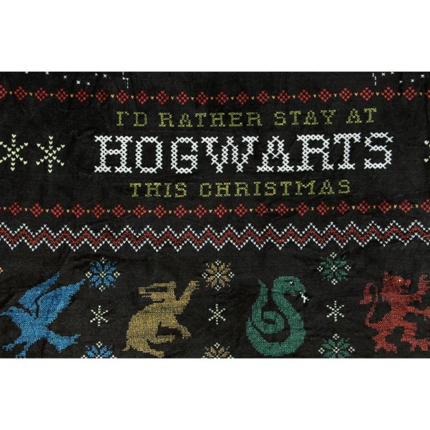 Harry Potter I x27 d Rather Stay At Hogwarts Holiday Plush Throw Blanket 46 x27 X 60 x27 Black