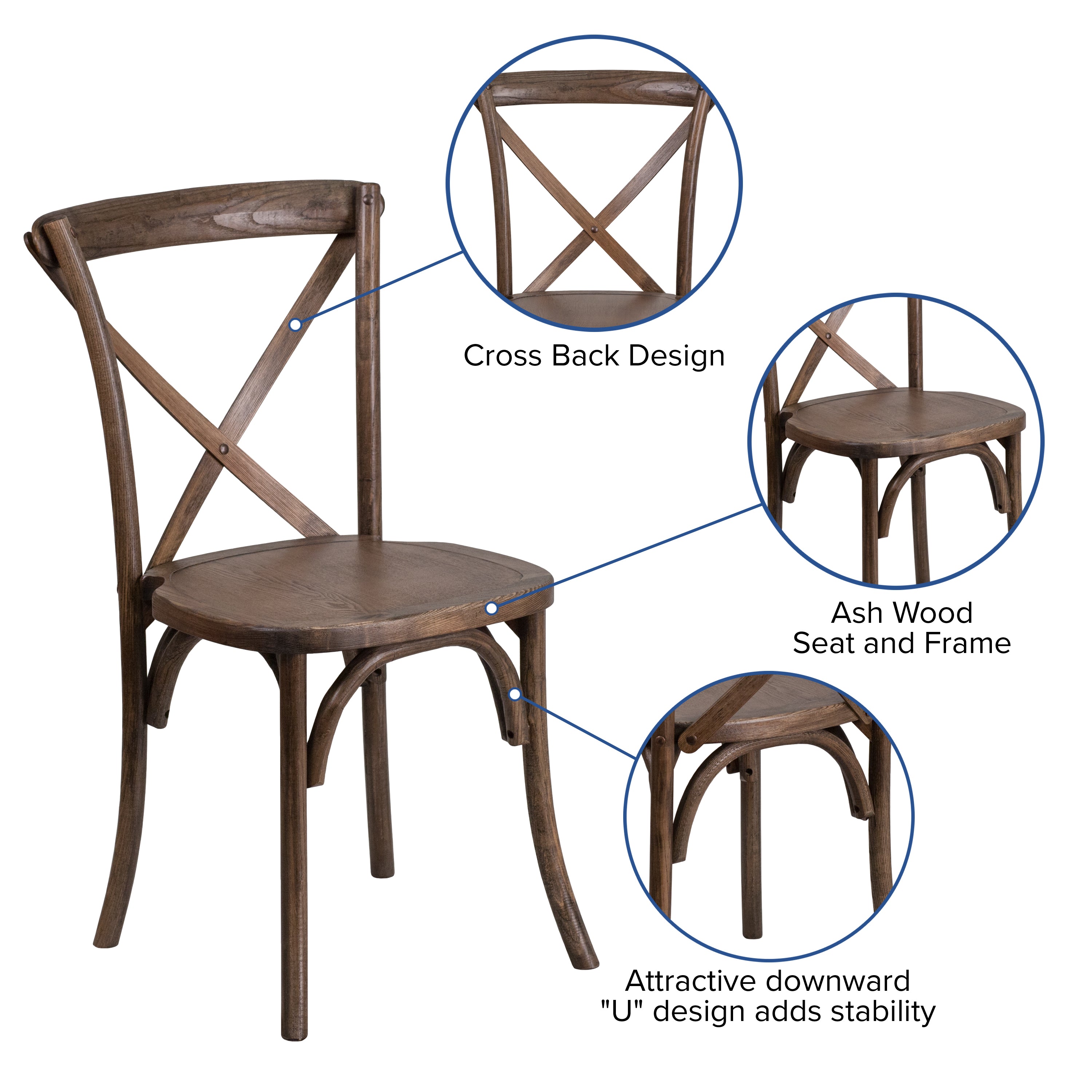 Merrick Lane Stackable Early American Wooden Cross Back Bistro Dining Chair