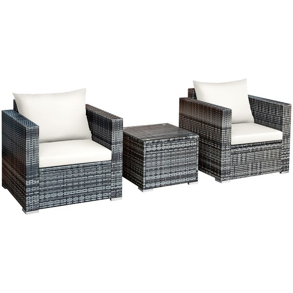 3 PC Patio Rattan Furniture Set Outdoor Cushioned Sofa Chair W/Table