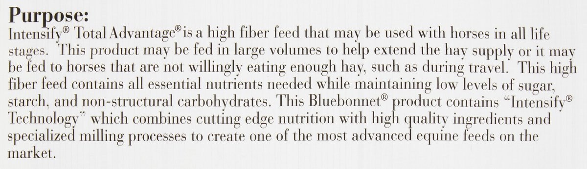 Bluebonnet Feeds Intensify Total Advantage Complete Low Starch Horse Feed