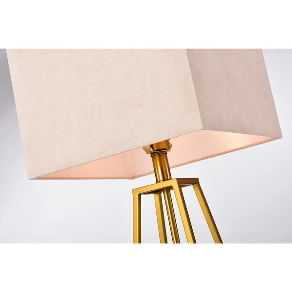 Abigale Aged Brass 1-Light Square Fabric Shade Table Lamp