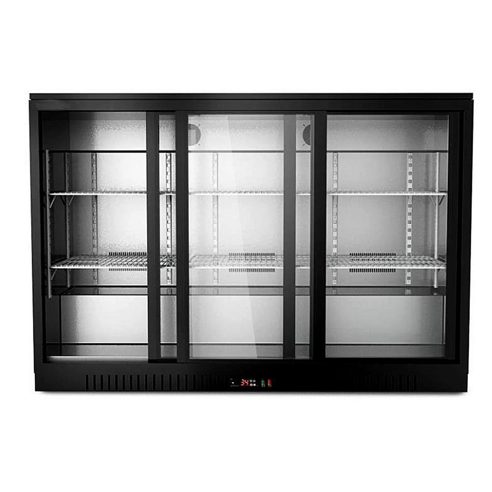 Cooler Depot 53 in. 11.3 cu. ft. 441 Cans Commercial 3 Glass Sliding Door Counter Height Back Bar Cooler Refrigerator in Black DXXBBT350S