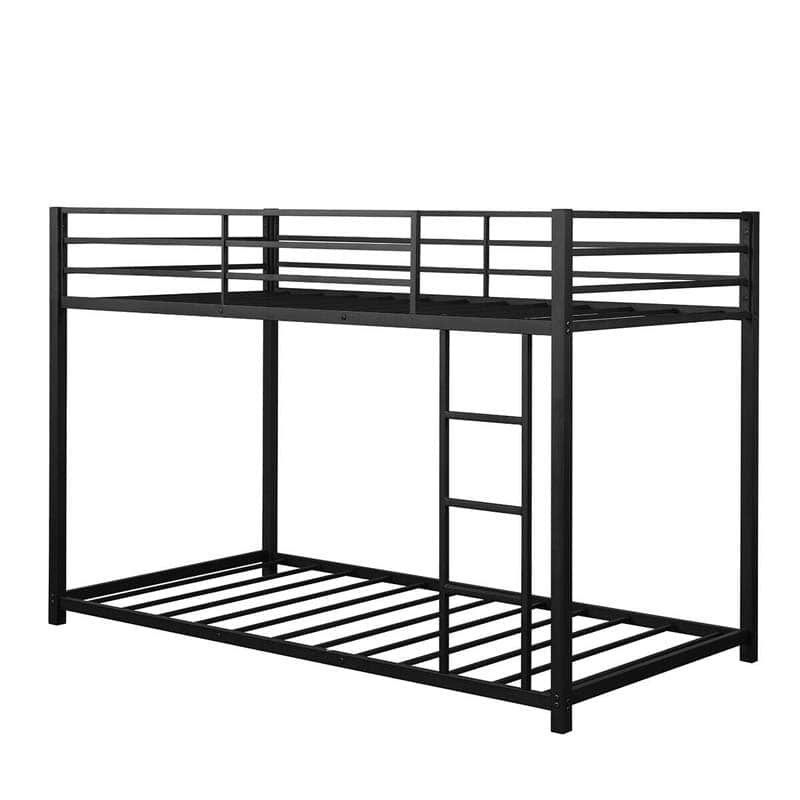 Metal Bunk Bed Twin Over Twin, Classic Bunk Bed Frame Platform with Side Ladder & Safety Guardrail