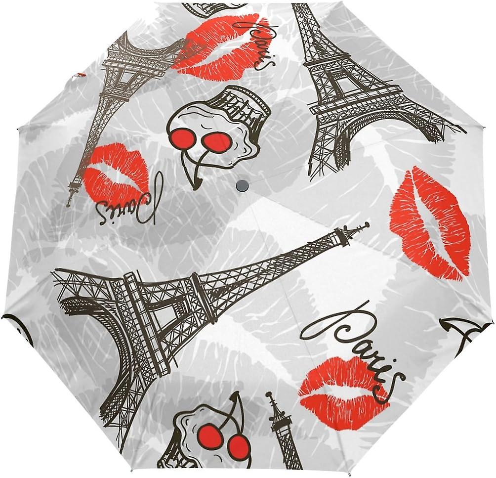 Rain Umbrella Automatic Windproof Foldable Umbrella Abstract Paris Symbols