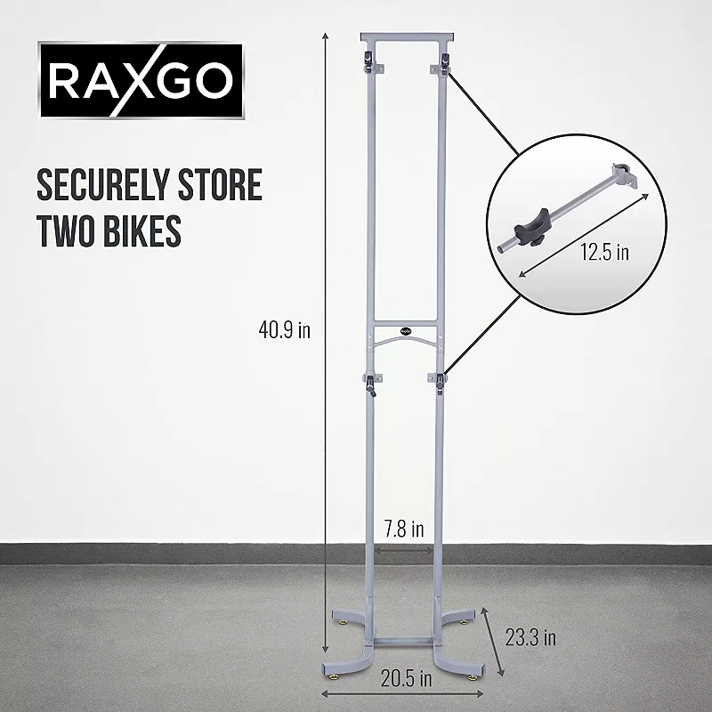 RaxGo Freestanding Bike Storage Rack， 2 Bicycle Indoor Bike Stand with Adjustable Hooks