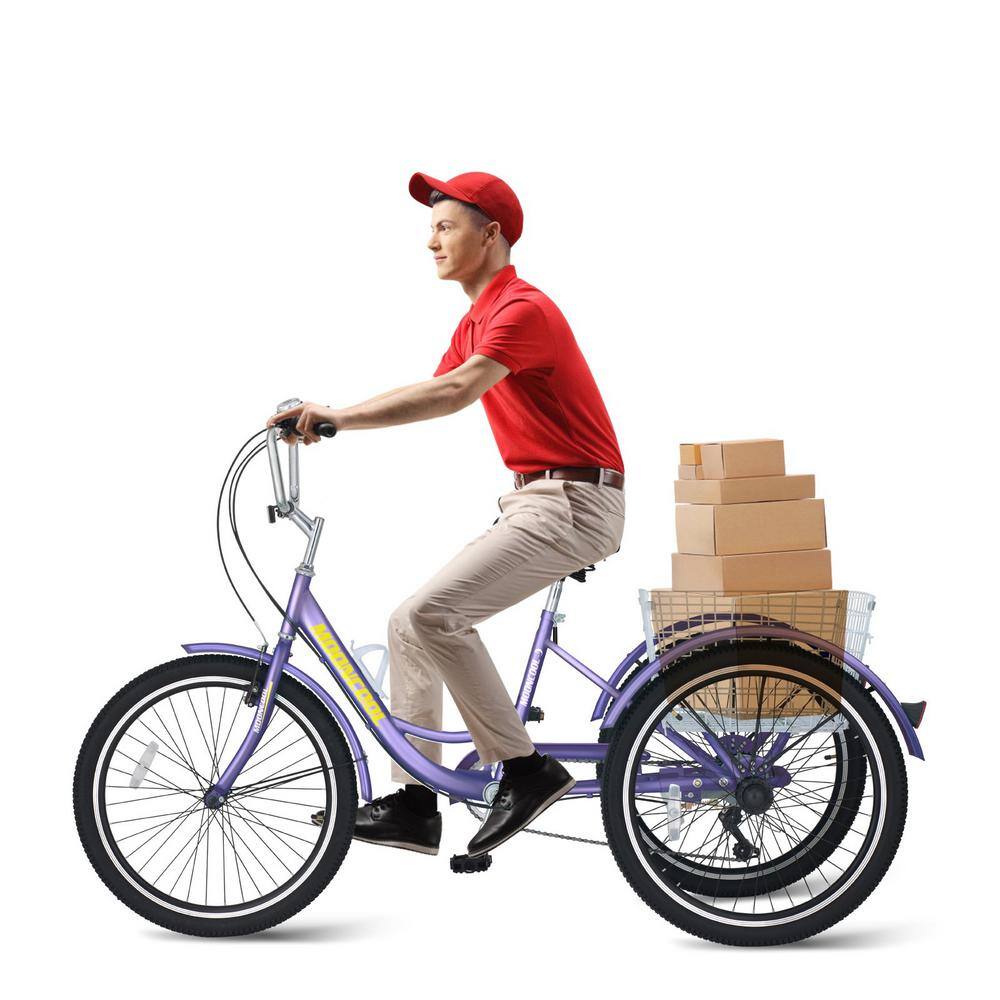 BOZTIY 24 in. Adult Tricycle 7-Speed 3 Wheel Bike Adult Tricycle Trike Cruise Bike Large Size Basket for Recreation Shopping X-P24-ZSHT