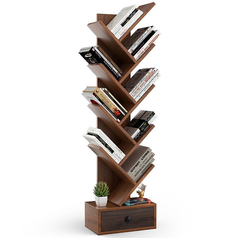 10-Tier Tree Bookshelf with Drawer and Anti-Tipping Kit